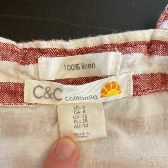 C&C California red and white 100% linen romper sz 8 EUC costal grandma - Picture 5 of 13